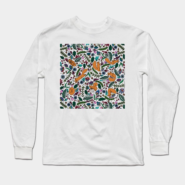 Squirrels and Acorns Long Sleeve T-Shirt by HLeslie Design